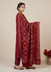 Winter - Riwaj - Pashmina Kashmiri Needle 3 Pcs Suit - D#01 - Maroon
