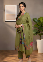 Winter - Riwaj - Pashmina Jamawar Suit - Patch Work - D#10 - M Green