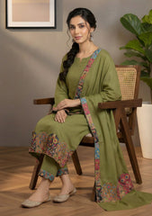 Winter - Riwaj - Pashmina Jamawar Suit - Patch Work - D#10 - M Green