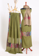 Winter - Riwaj - Pashmina Jamawar Suit - Patch Work - D#10 - M Green