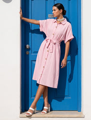 Pret - Moven - Indigo Tie Hemp Linen Shirtdress - Pink