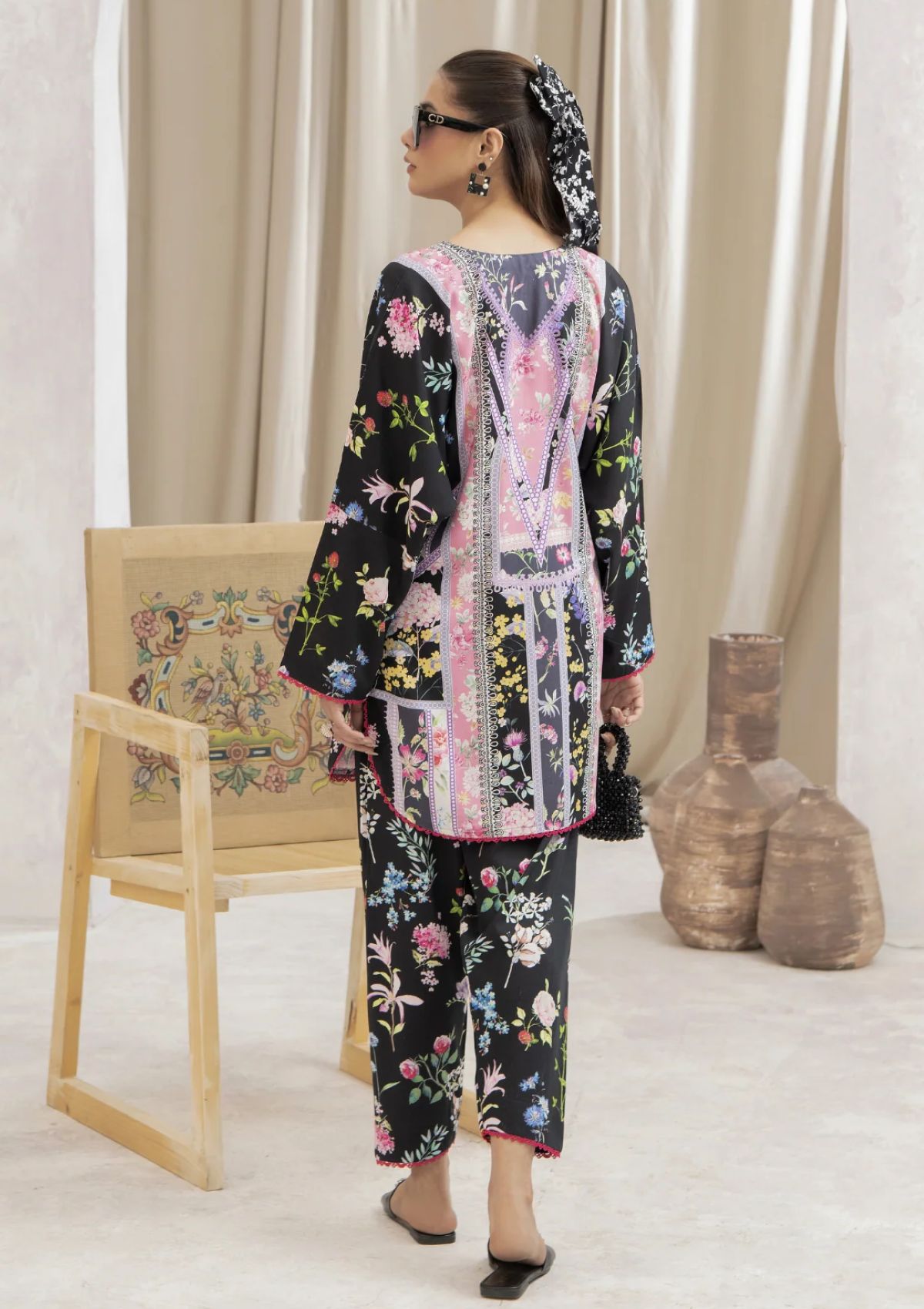 Pret Collection - Mehryam - Pure Comfort Co-Ord's - Jet Black Pastel Floral