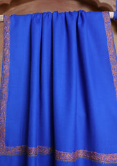 Pashmina Kashmiri Border Scarf D#12 - R Blue