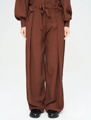 Pret - Moven - Striped Linen Blend Wide Leg Trousers - Brown