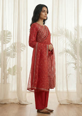 Lawn - Rubaaiyat - Embroidered 26 - Chiffon Dupatta - D#08 - Red