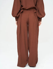 Pret - Moven - Striped Linen Blend Wide Leg Trousers - Brown