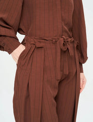 Pret - Moven - Striped Linen Blend Wide Leg Trousers - Brown