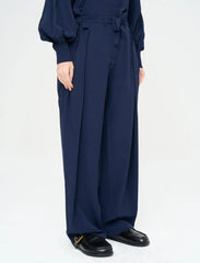 Pret - Moven - Striped Linen Blend Wide Leg Trousers - Blue