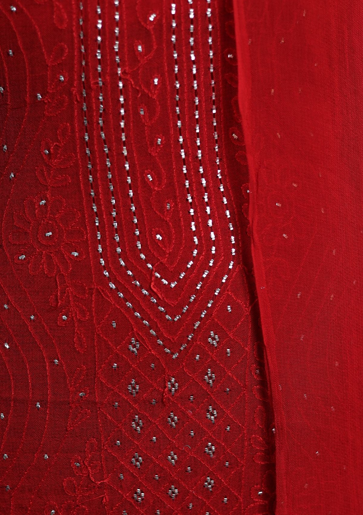 Winter Collection - Riwaj - Bamber Chikankari W/ Mukesh Work - D Red