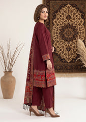 Winter - Fancy Silk Zari Jamawar - 3 Pcs Suit - D#23 - Maroon