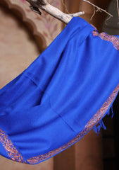 Pashmina Kashmiri Border Scarf D#12 - R Blue