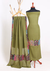 Winter - Riwaj - Pashmina Jamawar Suit - Patch Work - D#10 - M Green