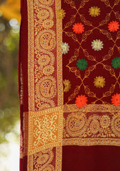 Wool Embroidered Shawl D - 15 - Maroon