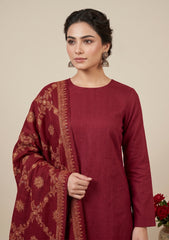Winter - Riwaj - Pashmina Kashmiri Needle 3 Pcs Suit - D#01 - Maroon