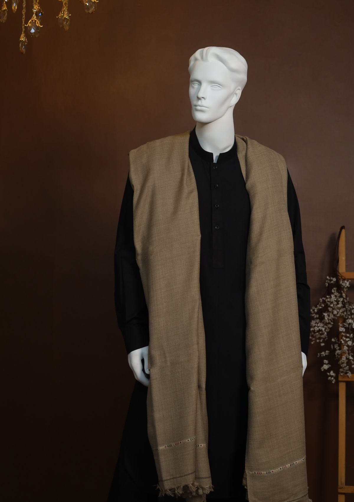 Men Shawls - Wool Shawls - D#212 - L Brown