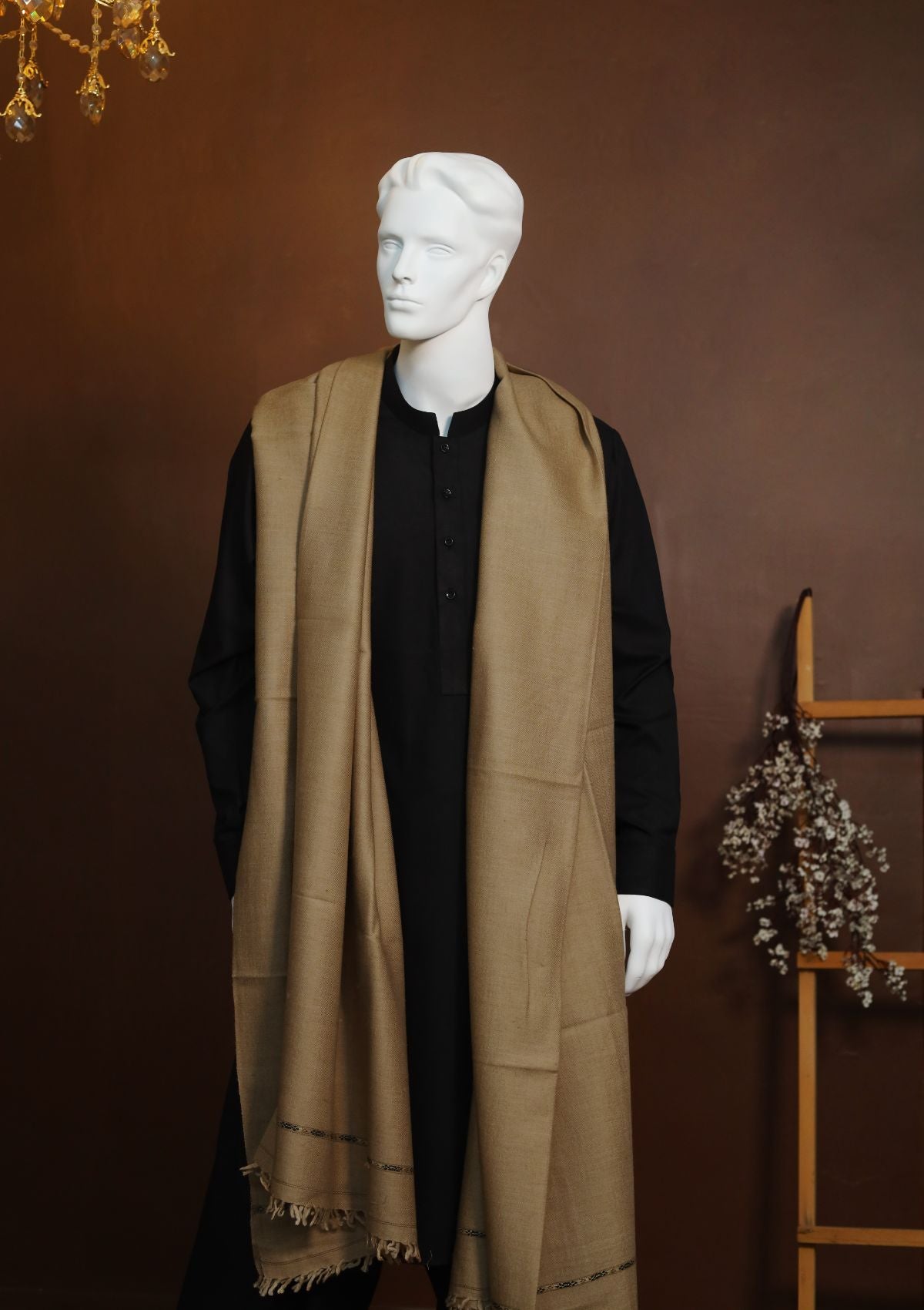 Men Shawls - Wool Shawls - D#215 - L Brown