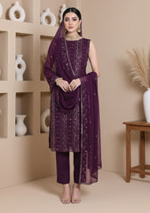 Formals - Riwaj - Fancy Bamber Chiffon - 3 Pcs Suit - CBD#735 - Purple