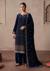 Winter - Riwaj - Velvet Stone Work 3 Pcs Suit - D#05 - Navy Blue