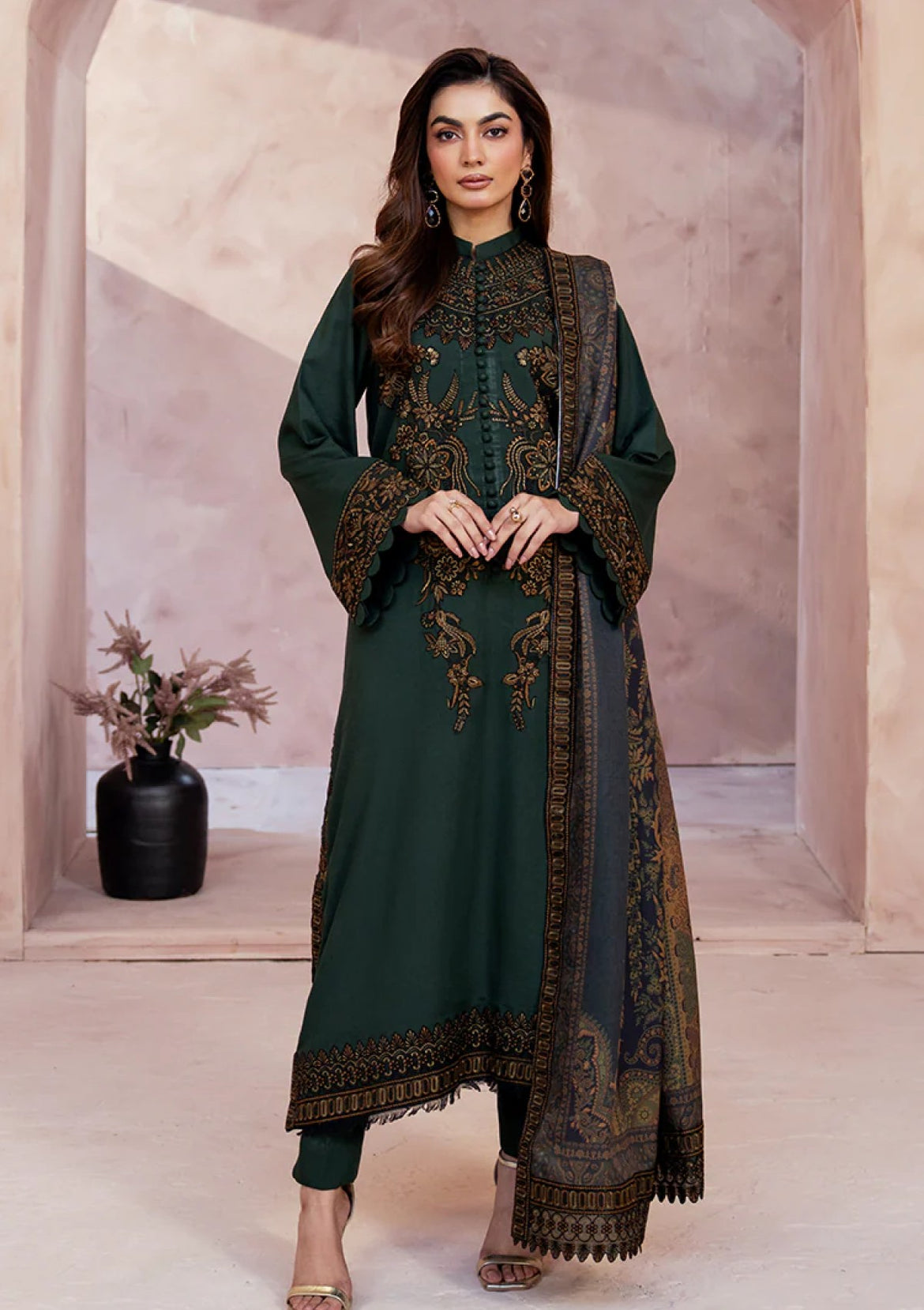 blue dress for baby girl Afrozeh Winter Velvet Dress With Organza Duppata Pakistani Collection Pakistani  Dress Sale 2025 – Wearza main image 0