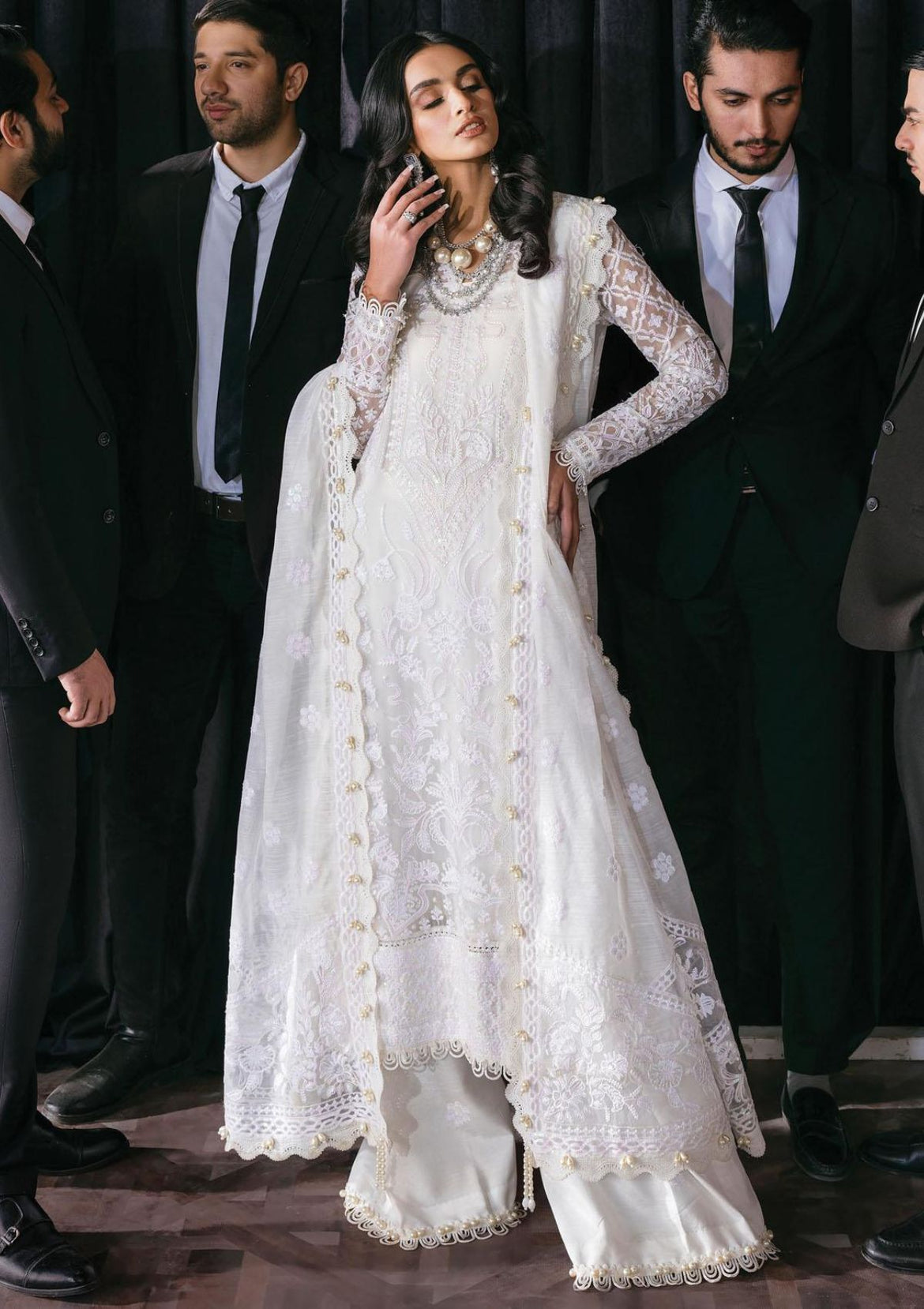 green emerald velvet dress Pakistani Bridal White Nikkah Dress main image 0