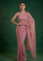 Formals - Chantilly Lace Saree - Pink