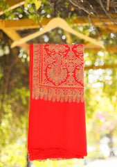 Wool Embroidered Shawl D - 13 - Red