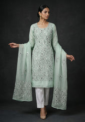 Formals - Riwaj - Fancy 26 - Chikankari & Mukesh - 2 Pcs - D#01 - Green