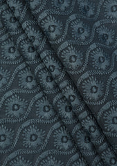 Elite Men Embroidered Selvage Crinkle Chiffon Fabric - Grey
