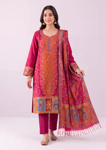 Winter - Fancy Silk Zari Jamawar - 3 Pcs Suit - D#18 - Pink
