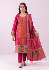 Winter - Fancy Silk Zari Jamawar - 3 Pcs Suit - D#18 - Pink