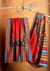 Pashmina Qalamkar Needle Work Shawl D#03 - Multi