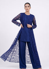 Formals - Chantilly Lace Saree - Navy Blue