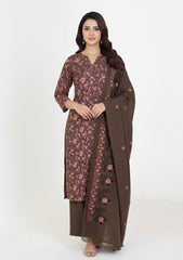 Winter - Riwaj - Printed Cotray Suit - Wool Shawl - D#15 - Chocolate