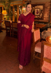 Formals - Fancy Closet - Georgette Embroidered Chiffon Saree - D#01 - Maroon
