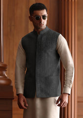 Elite Men China Boski Unstitched Waistcoat Fabric - D#116 - Black