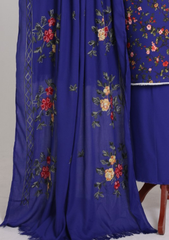 Winter - Riwaj - Printed Cotray Suit - Wool Shawl - D#01 - Blue