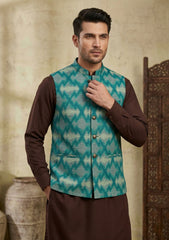 Elite Men Kandi Jacquard Silk Unstitched Waistcoat Fabric