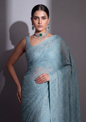 Formals - Fancy Closet - Georgette Embroidered Chiffon Saree - D#01 - Green
