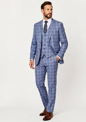 Scabal Super 130's  Mosaic Wool Check Suiting - Light Blue