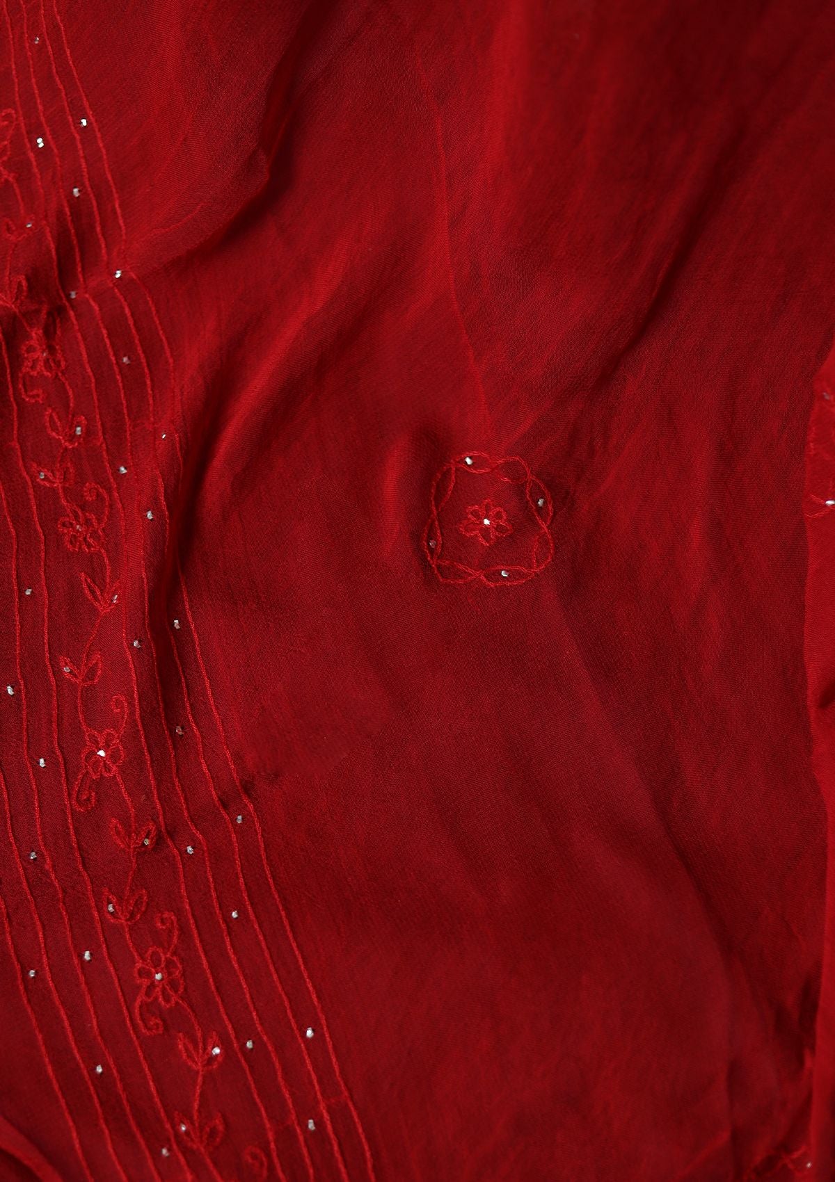 Winter Collection - Riwaj - Bamber Chikankari W/ Mukesh Work - D Red