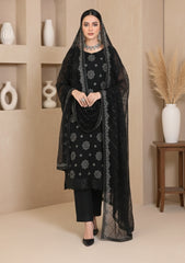 Formals - Riwaj - Fancy Bamber Chiffon - 3 Pcs Suit - CBD#2086 - Black