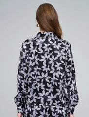 Pret - Moven - Leaf Patterned, Elasticated Waist, Draped Women's Shirt - Black