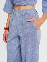 Pret - Moven - Linen Women's Palazzo Pants - Blue