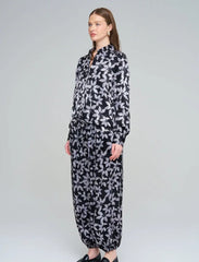 Pret - Moven - Leaf Patterned, Elasticated Waist, Draped Women's Shirt - Black
