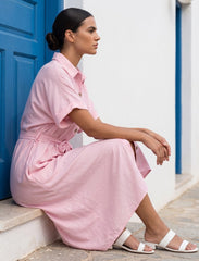 Pret - Moven - Indigo Tie Hemp Linen Shirtdress - Pink