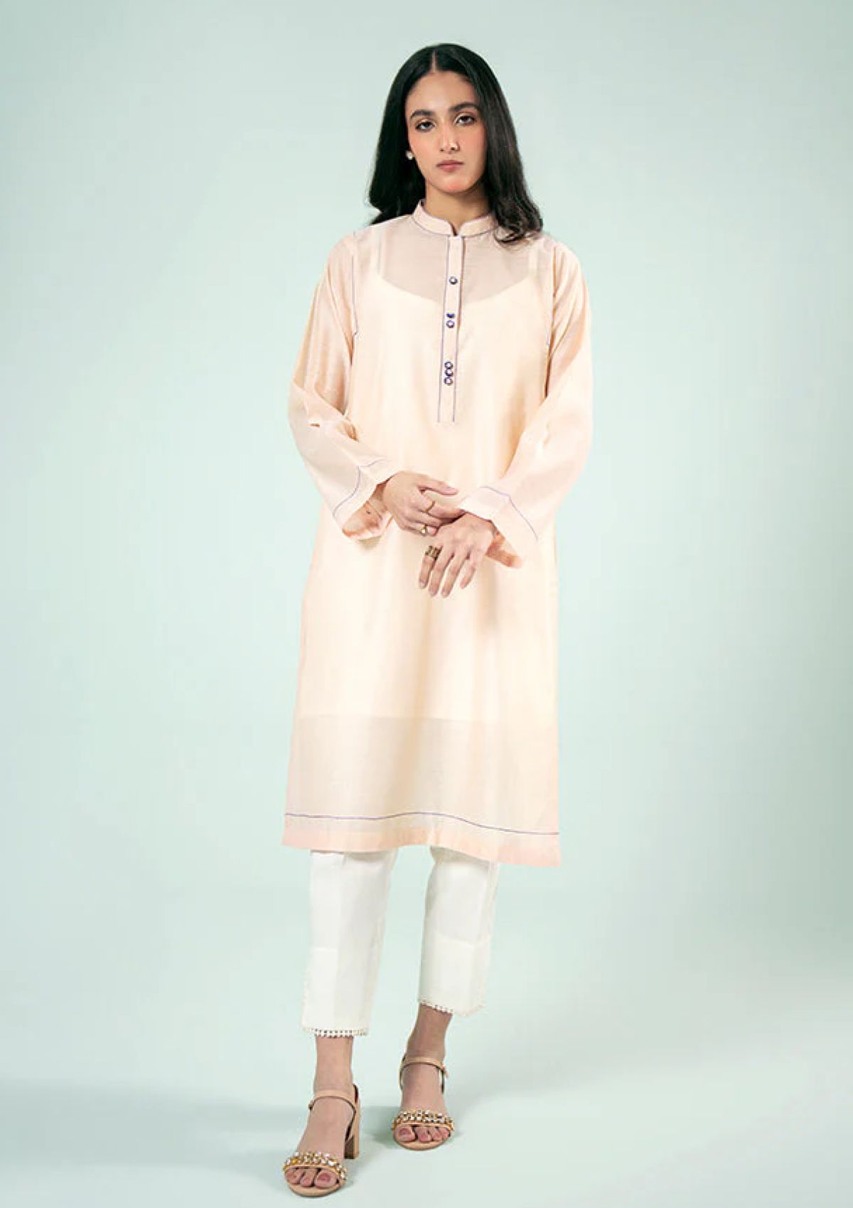 Pret Collection - Fozia Khalid - Basics Vol 3 - Peach Blossom Kurta