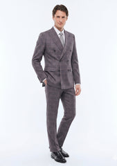 Scabal Super 130's  Mosaic Wool Check Suiting - Muted Brown