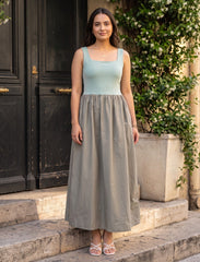 Pret - Moven - Indigo Cotton Blended Jersey Women's Frock - Green & Grey