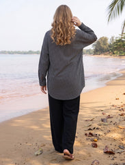 Pret - Moven - Shirt with Floral Embroidery and Stone Work Details - Black