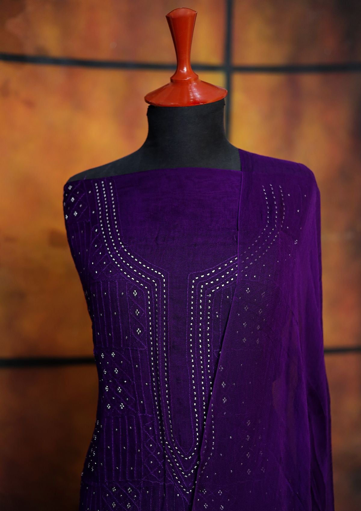 Winter Collection - Riwaj - Bamber Chikankari W/ Mukesh Work - D Purple